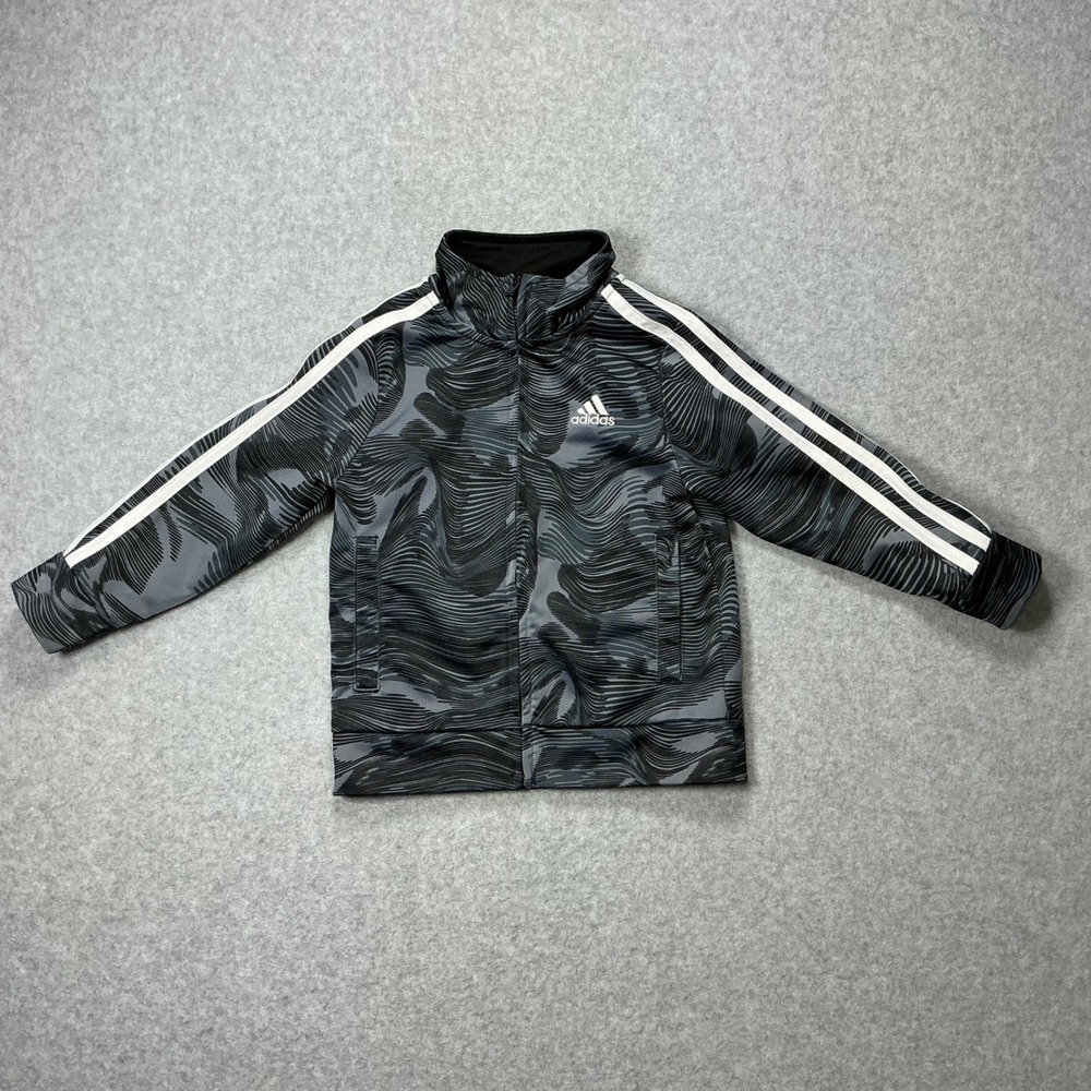 Adidas Toddler Boys Full Zip Track Jacket Size 2T Grey Black Abstract Print